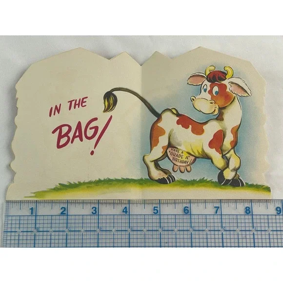 Vintage DA Line Birthday Card Cow Milkman Barn Die Cut MidCentury Ephemera 00842 - Picture 2 of 3